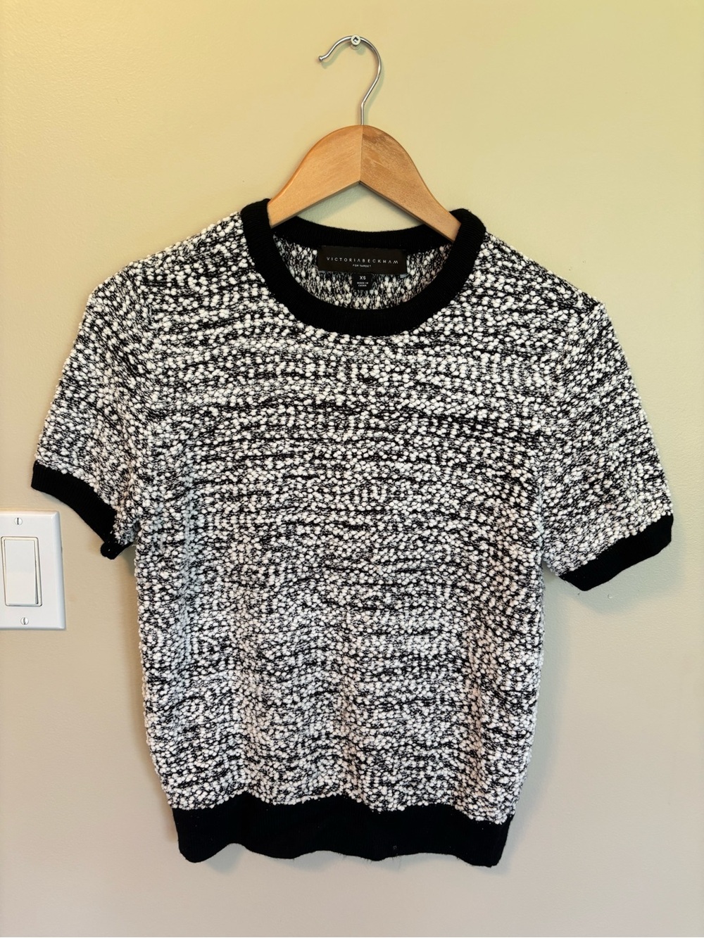 Victoria Beckham Black & White Short Sleeve Textured Knit Top